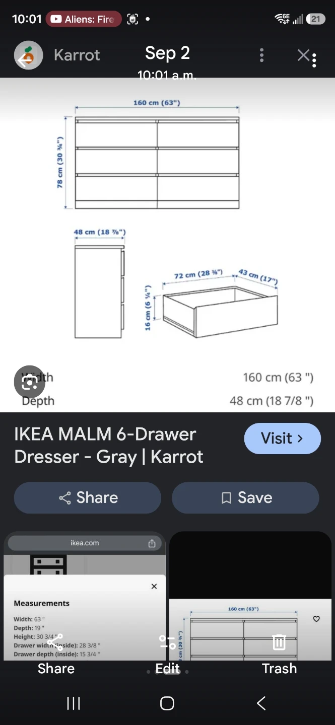 IKEA MALM 6-Drawer Dresser - Gray - photo 3