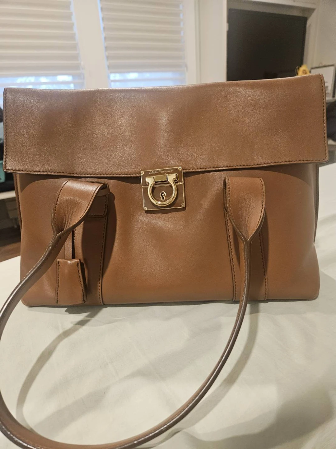 Salvatore Ferragamo Brown Leather Gancini Tote