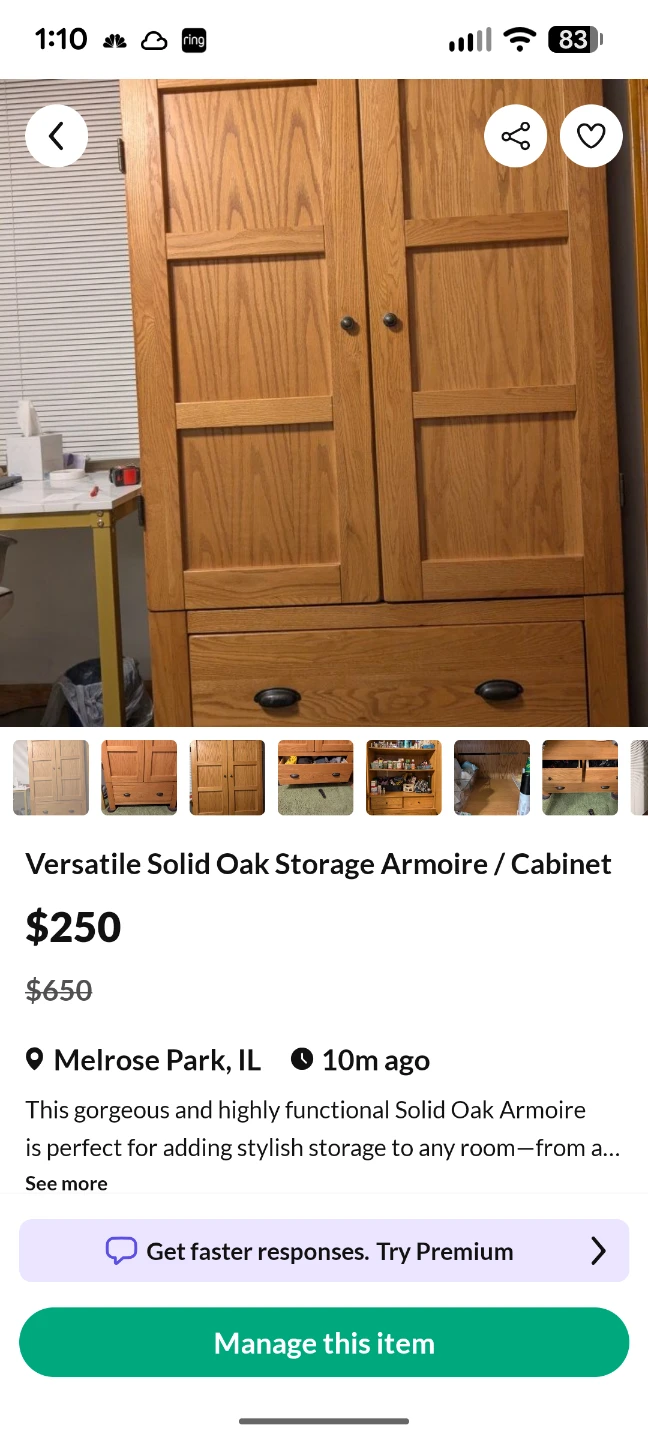 Versatile Solid Oak Storage Armoire / Cabinet