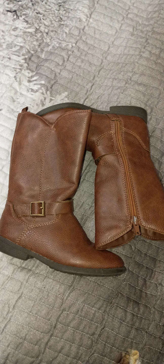 Brown faux leather mid-calf boots