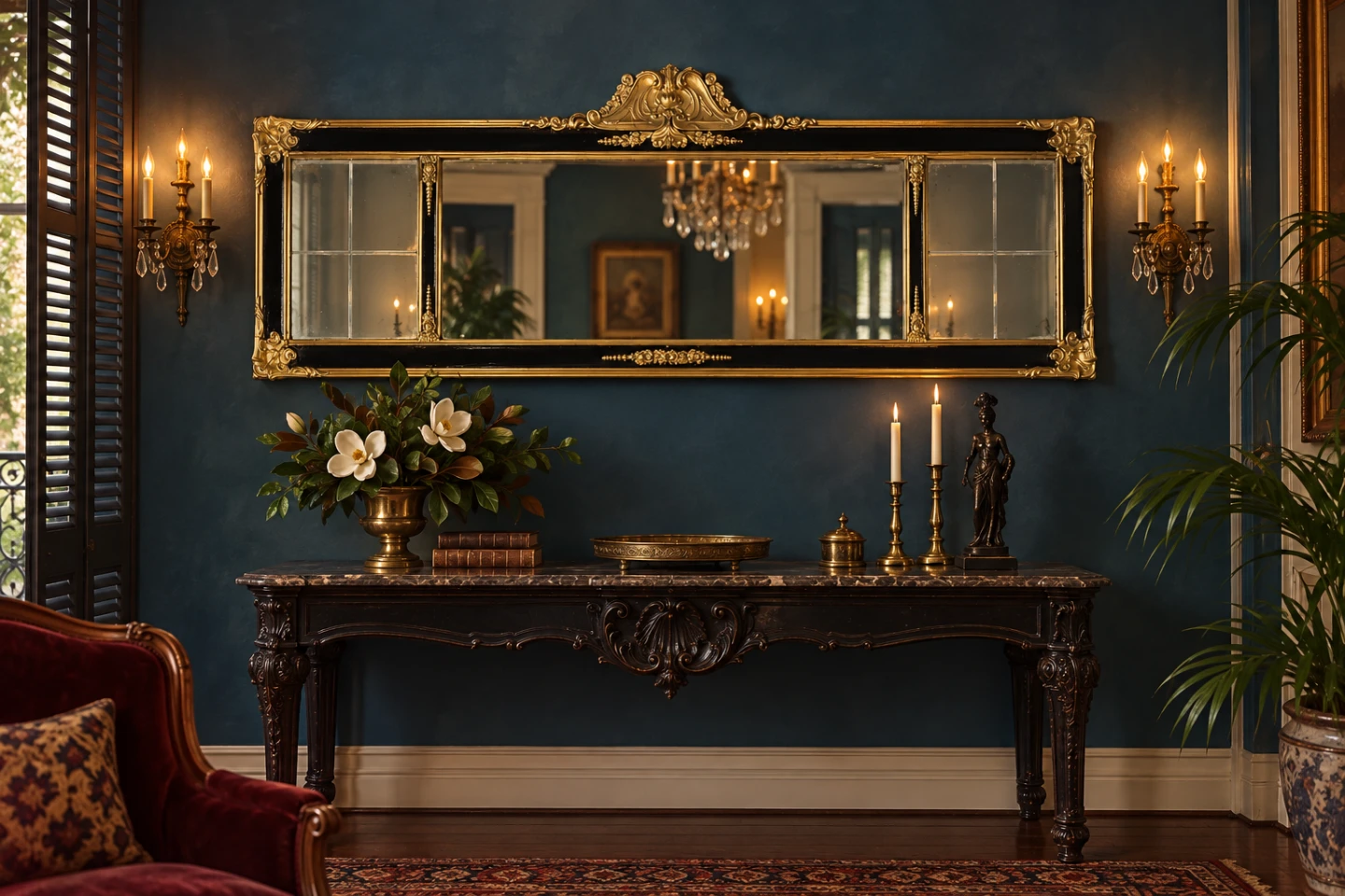 Restored Vintage 1930s Parisian style mirror 48 lx 15 h