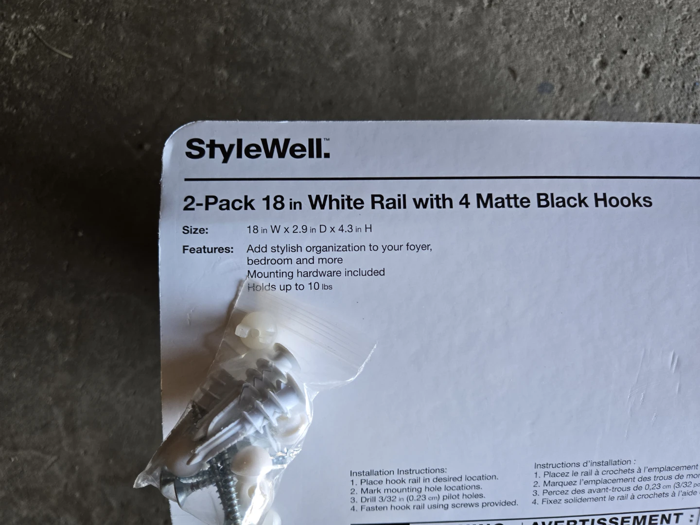 StyleWell 2-Pack 18in White Rail with 4 Matte Black Hooks - photo 5