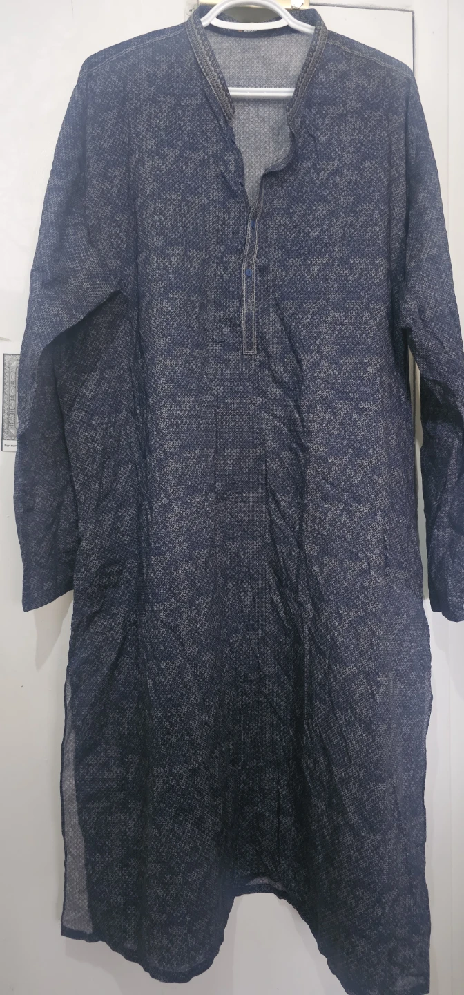 Mens Blue Patterned Kurta
