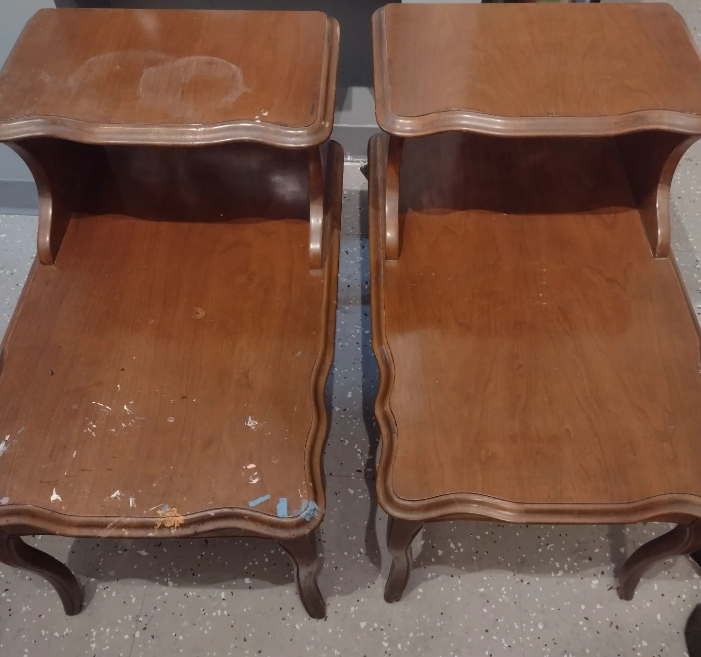 Set of two vintage wooden side tables