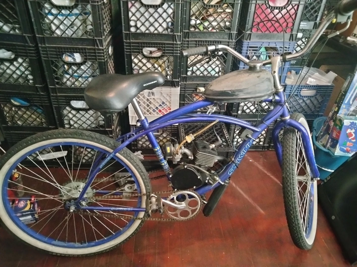 Blue Schwinn Motorized Cruiser Bicycle
