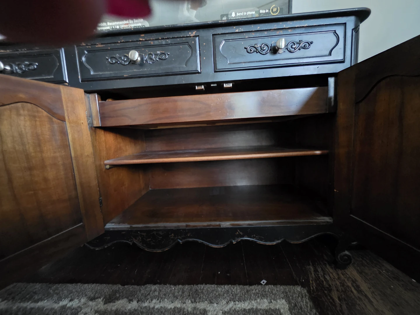 Vintage Black Sideboard Buffet Server - photo 2