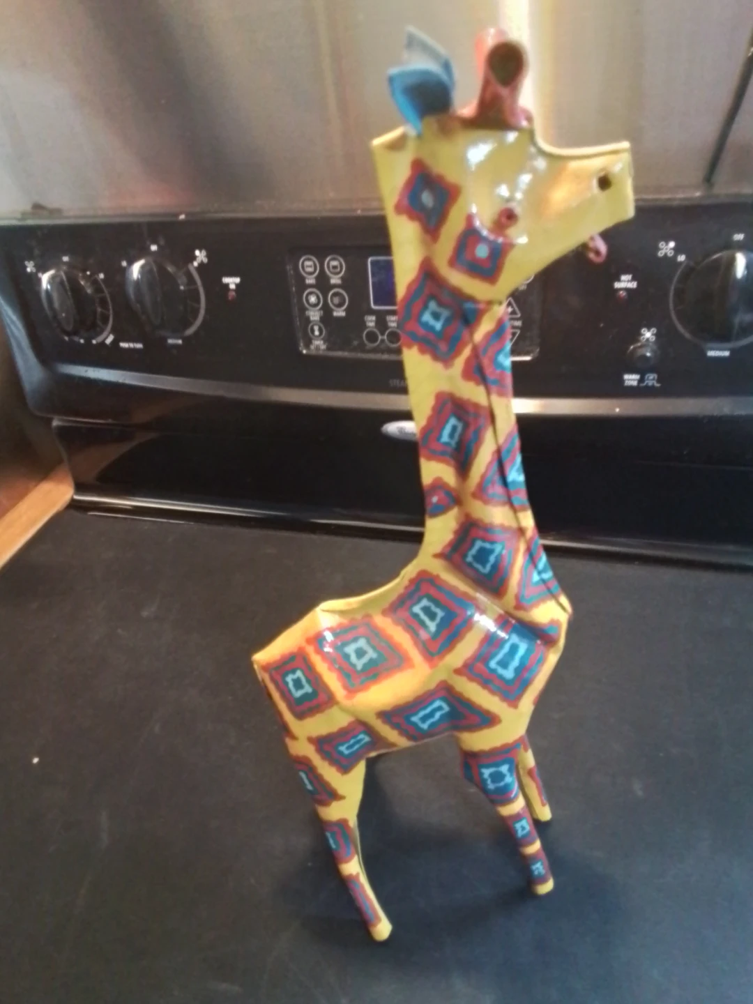 Authentic Zimbabwe Hand-Painted Giraffe Folk Art Sculpture - photo 4