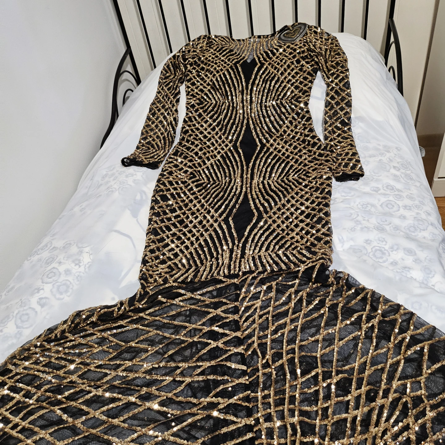 Club L London Black and Gold Sequin Dress