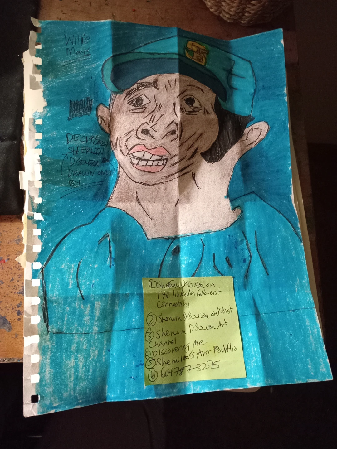WILLIE MAYS DRAWING BY CUSTOM ARTIST SHERWIN - photo 3