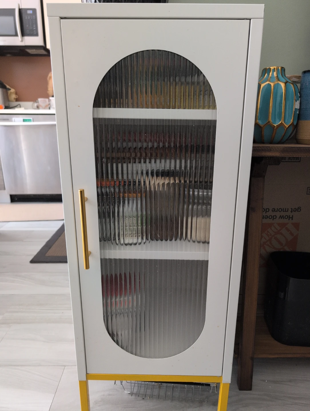 White Arched Fluted Glass Cabinet
