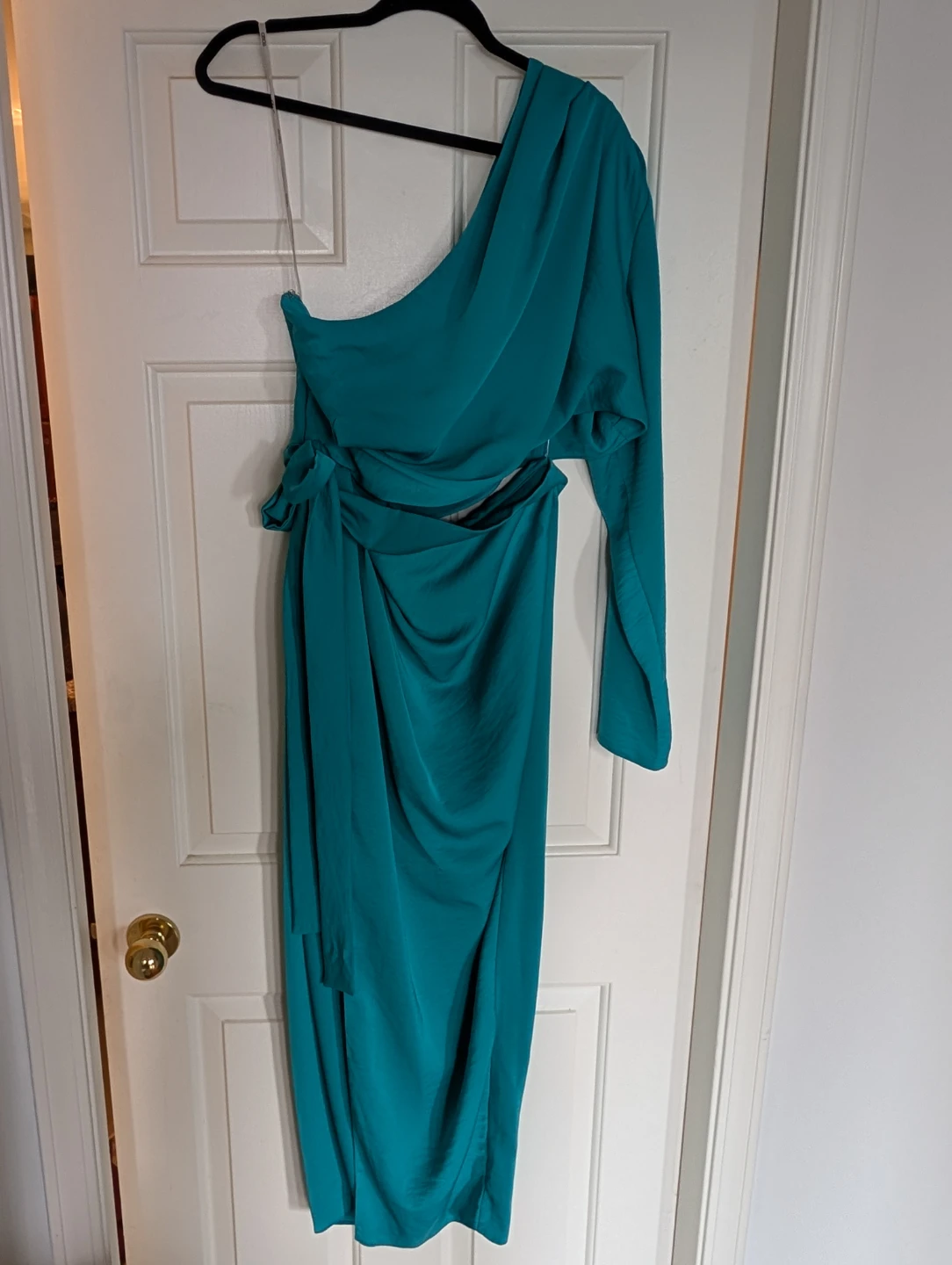 Asos Teal One-Shoulder Satin Midi Dress