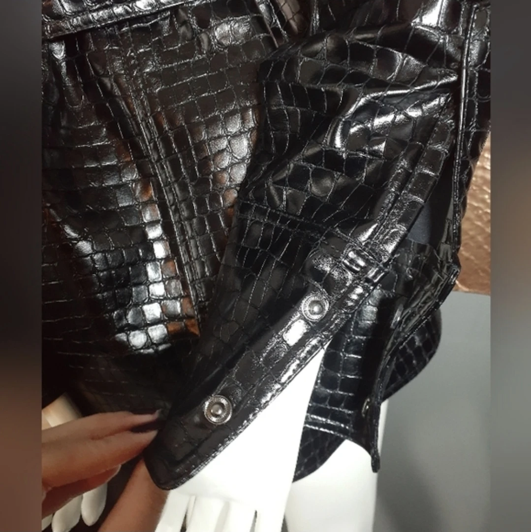 Zara Black Croc-Embossed Faux Leather Jacket 🏈 - photo 5