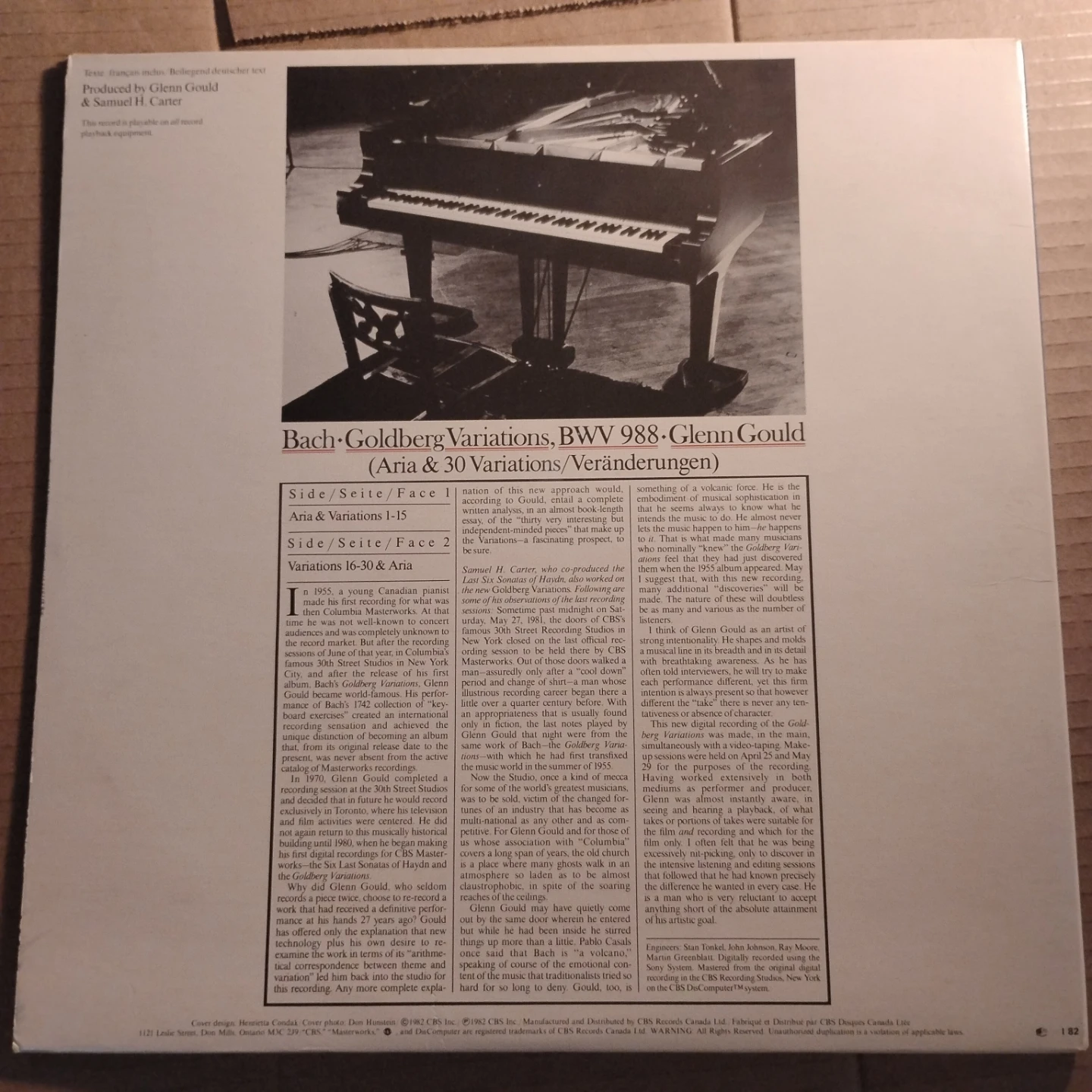 Bach Goldberg Variations Glenn Gould Vinyl Record - photo 2