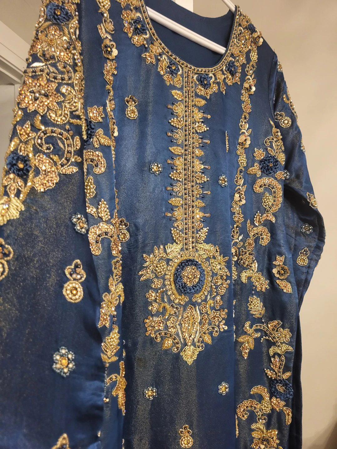 Blue Embroidered Zardowzi work dress with Pants and Dupatta