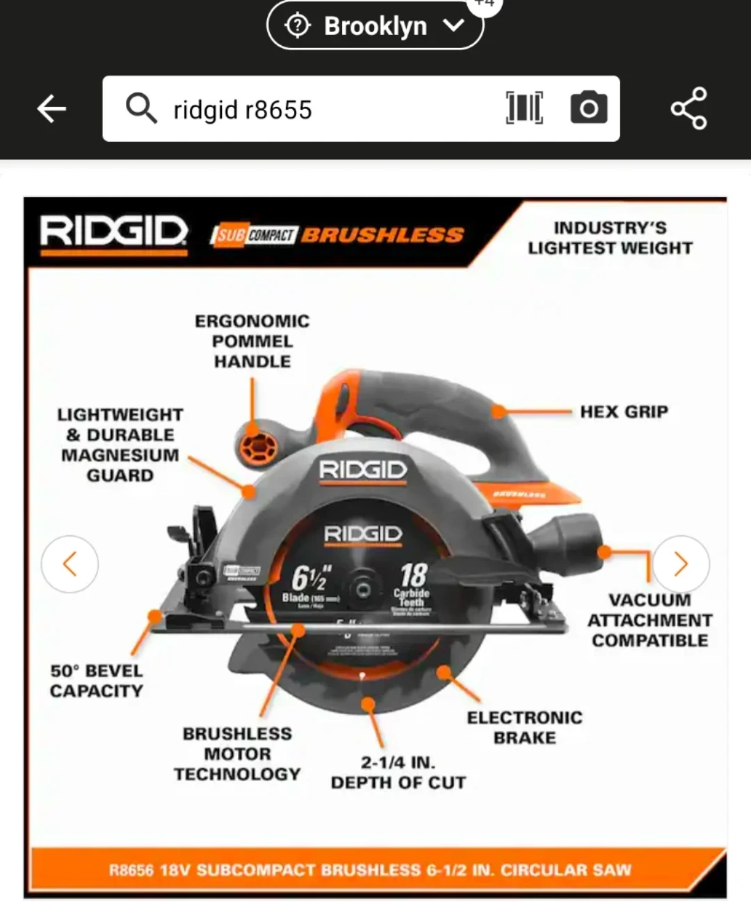 18V Ridgid Subcompact Cordless 6 1/2" Circular Saw - photo 2