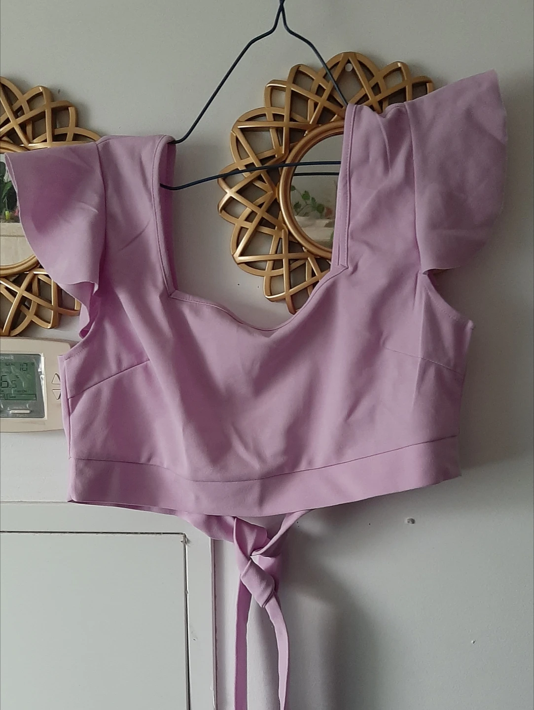 Lilac crop top with flutter sleeves