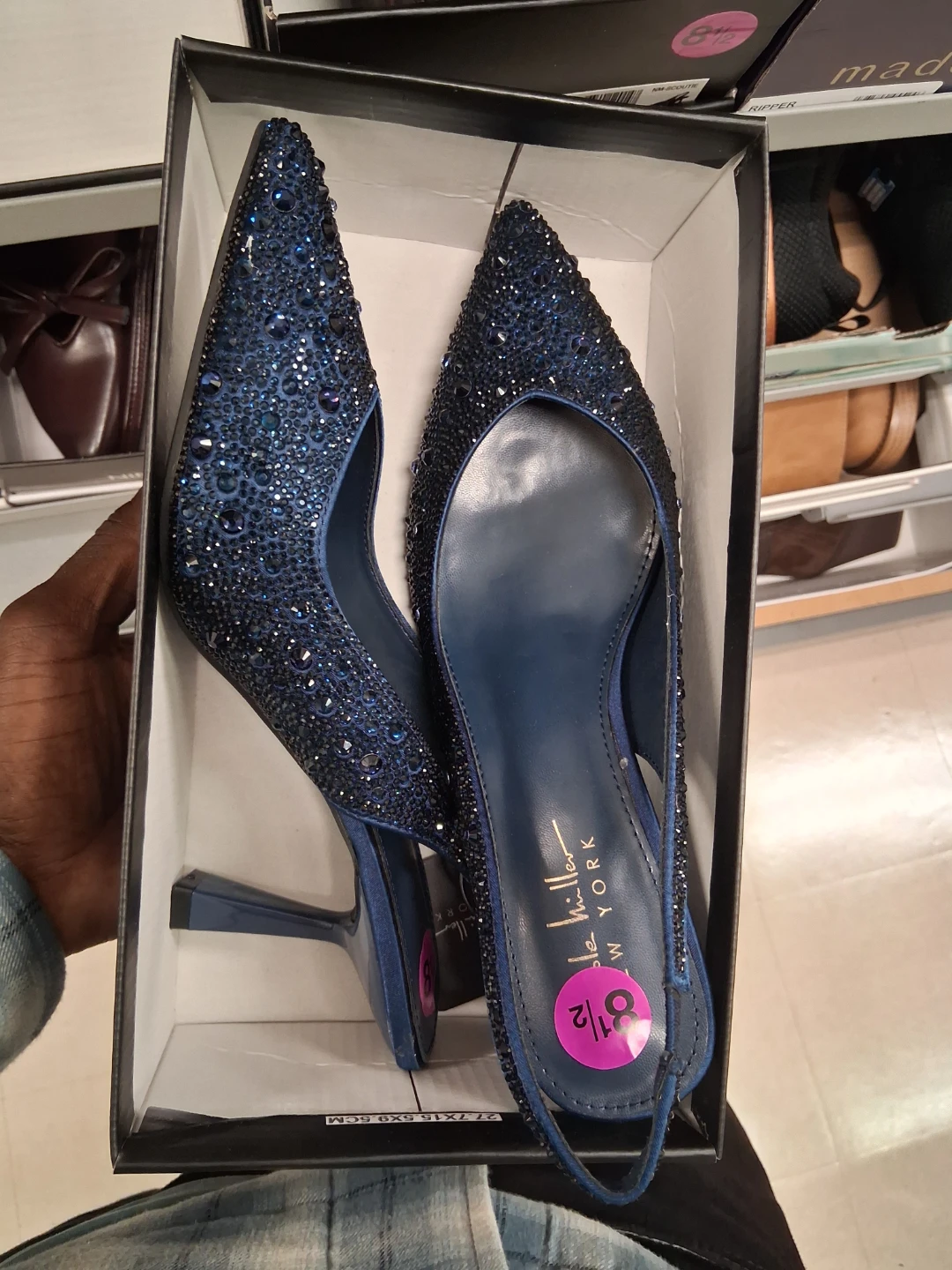 Nicole Miller New York Navy Jeweled Slingback Heels