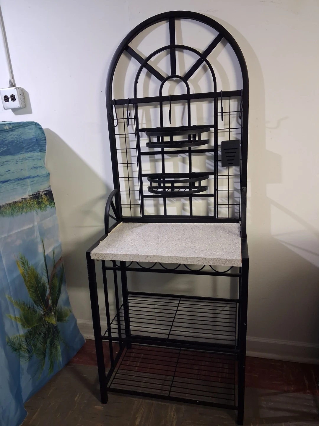 Black Metal Bakers Rack with Stone-Look Top