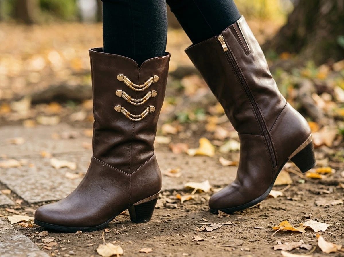 NEW Women's Brown Leather Mid-Calf Boots – Fleece Lined, US 7 - photo 3