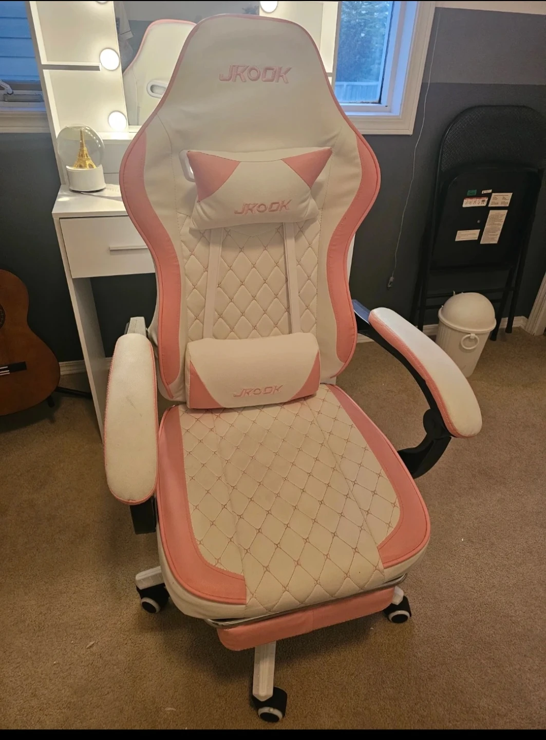 JKOOK Pink and White Gaming Chair
