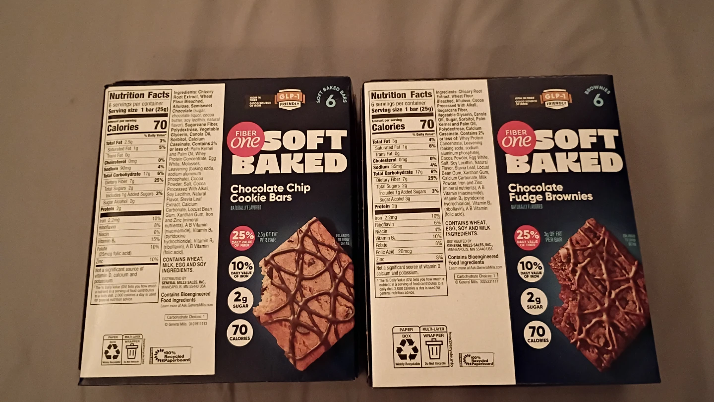 Fiber One Soft Baked Cookie Bars and Brownies (2 Boxes)   🏈 - photo 2