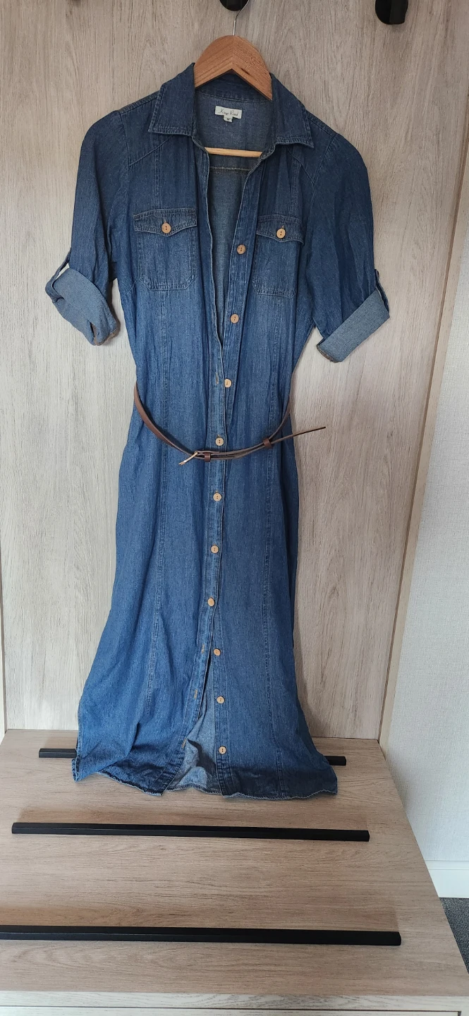 Kings Road Denim Midi Shirt Dress with Belt - Size M