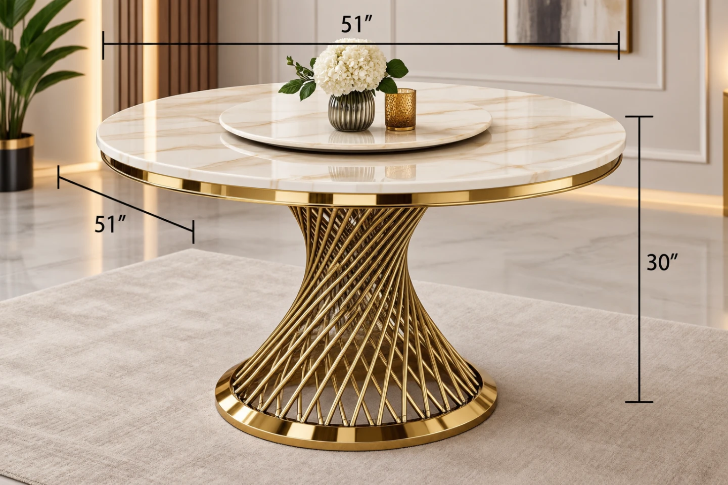 Round Marble Dining Table with Gold Base - photo 2