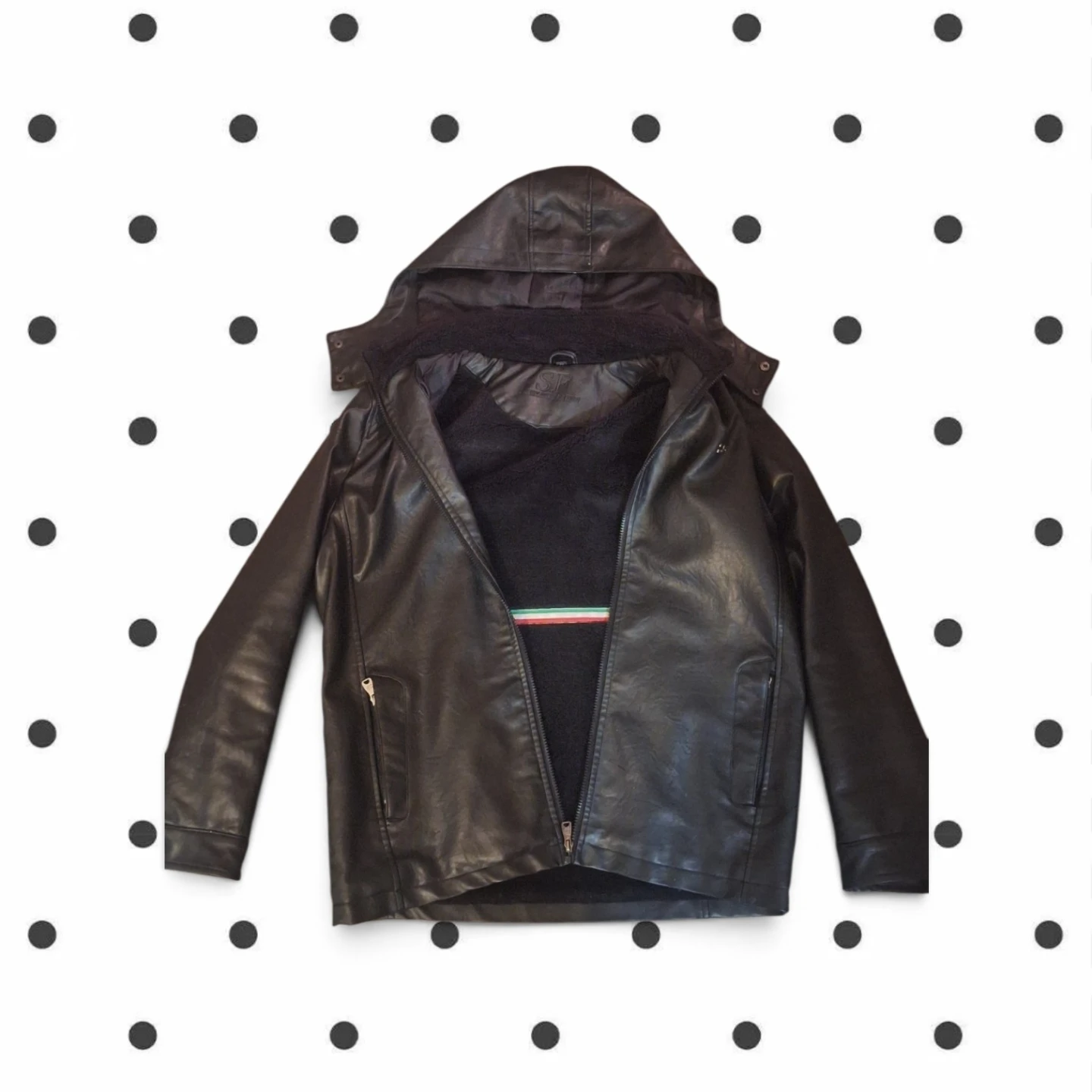 SF Men's Black Hooded Leather Jacket - photo 4