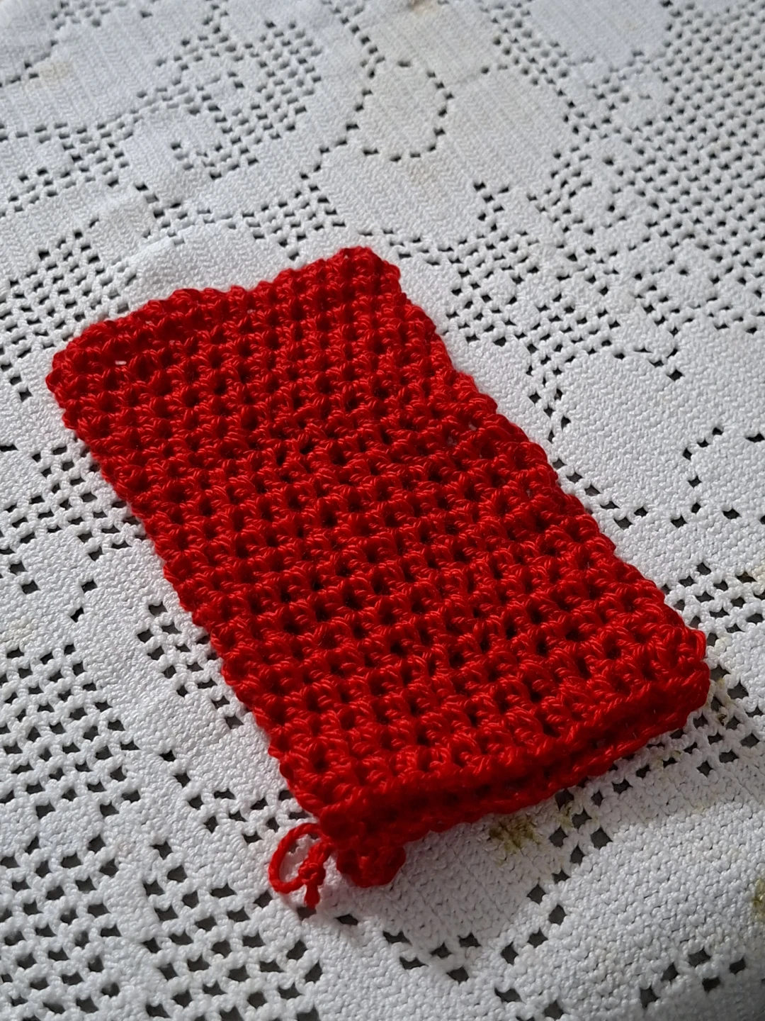 Handmade Red Crocheted Soap Saver Pouch