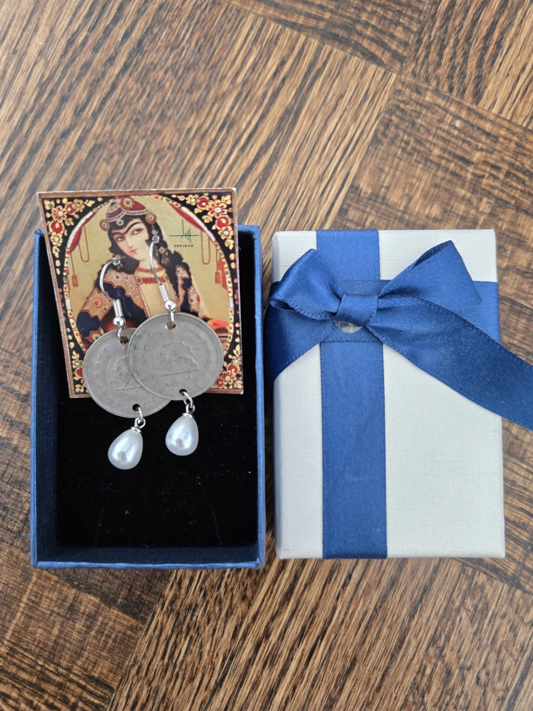 Sepidar Handiwork Coin and Pearl Drop Earrings
