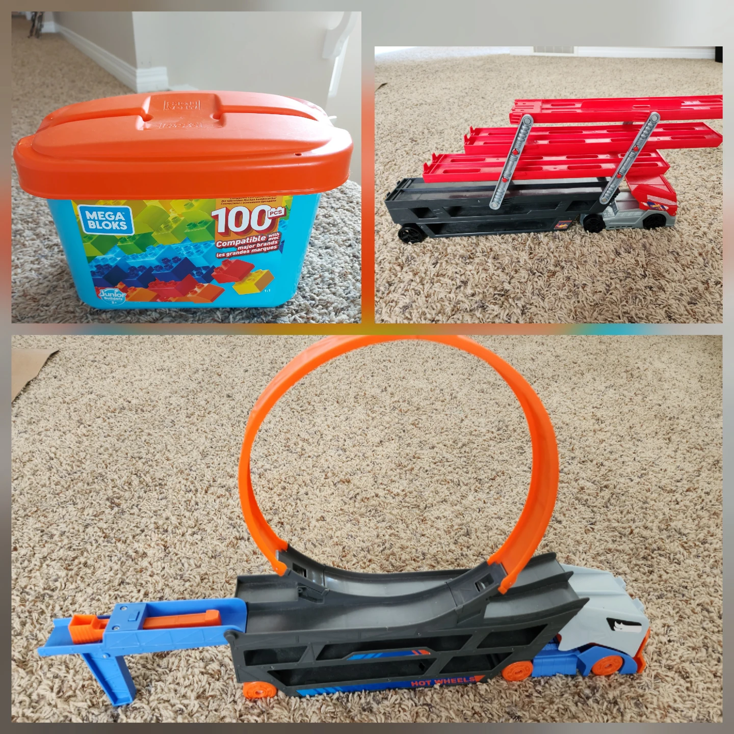 Hotwheel stunt and go, hauler and mega blocks