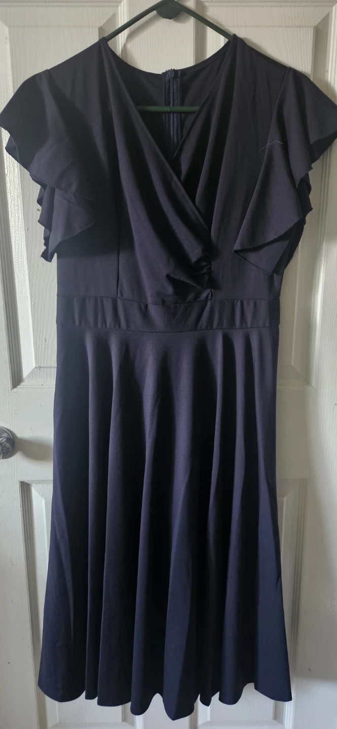 Navy Blue Flutter Sleeve Midi Dress