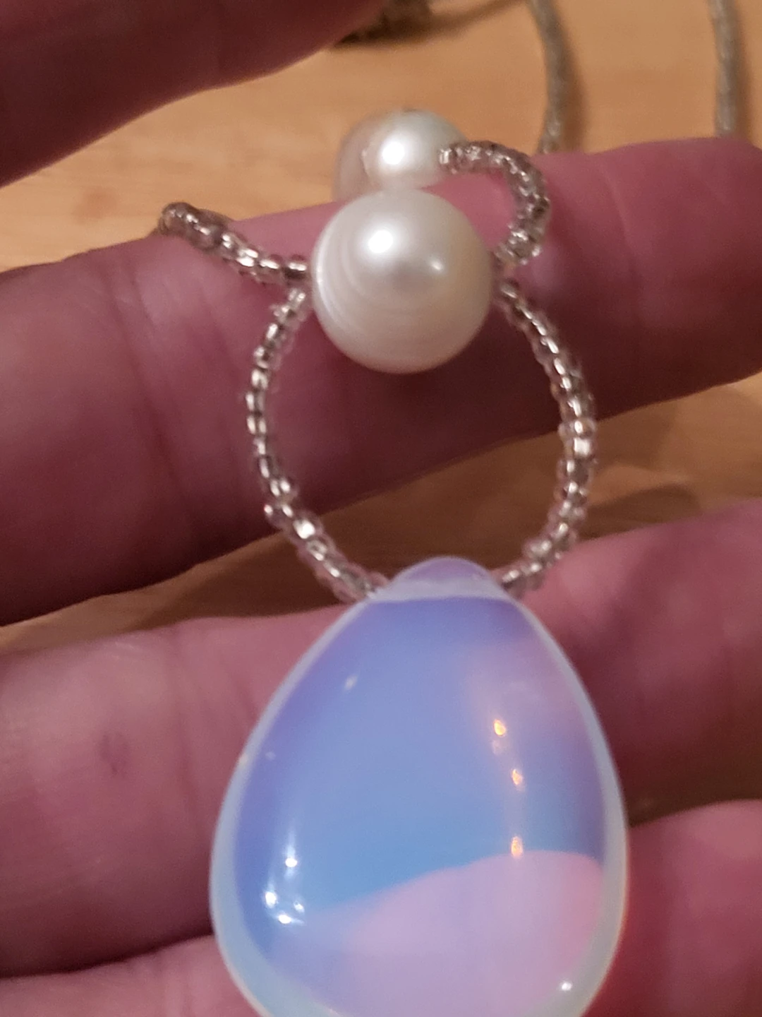 Beaded Necklace with Pearl and Teardrop Pendant - photo 2