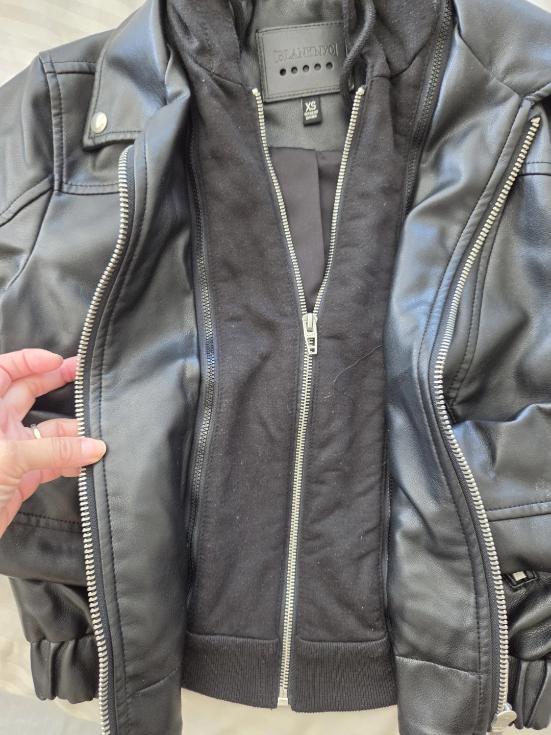 BLANKNYC Black Faux Leather Jacket with Hoodie - photo 3