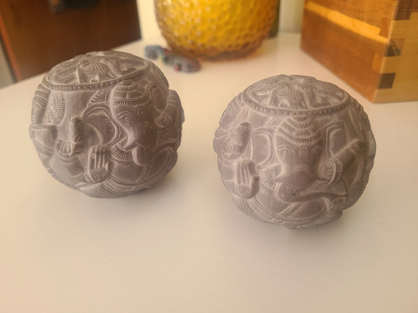 Two Hand-Carved Ganesha Soapstone Orbs - photo 4