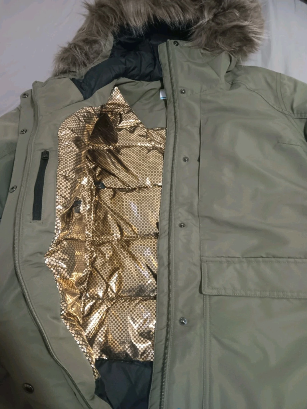Bnwt XL COLUMBIA Omni-Heat Women's Olive Green Parka w Faux Fur - photo 3