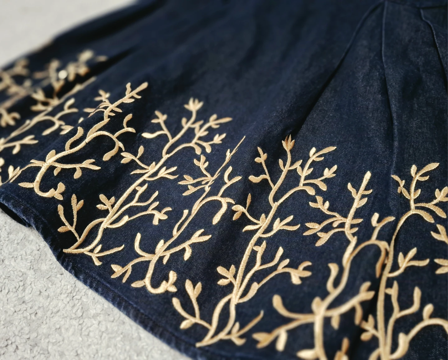 Denim Dress with Gold Floral Embroidery - photo 2
