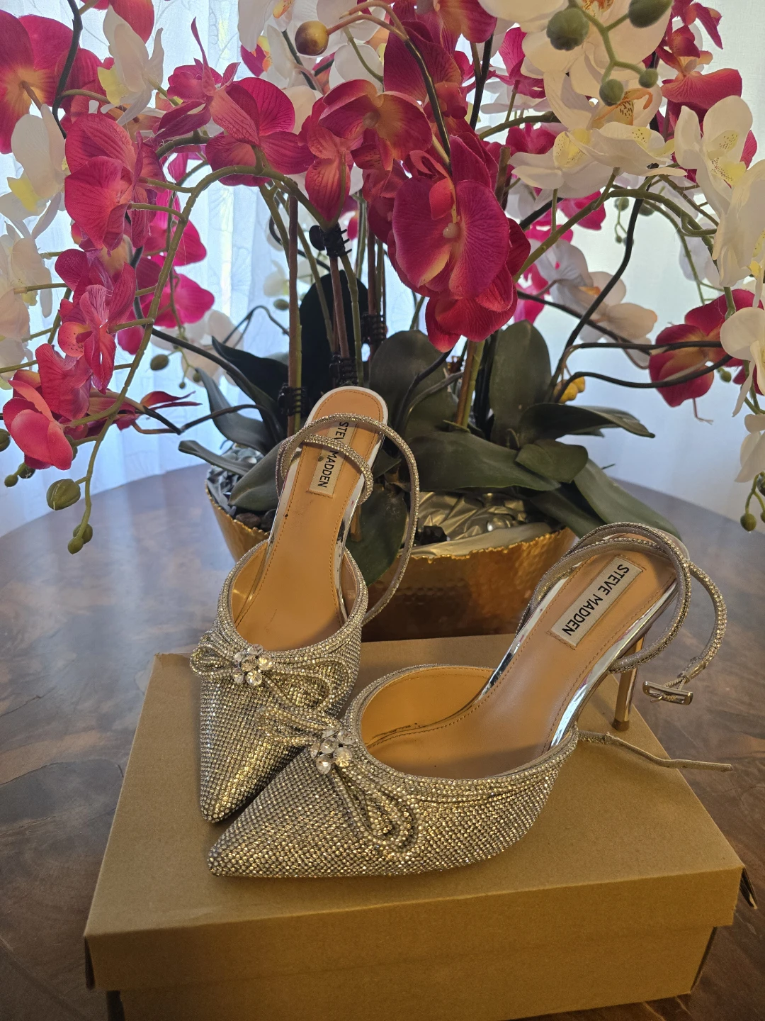 Steve Madden Silver Crystal Bow Heels
