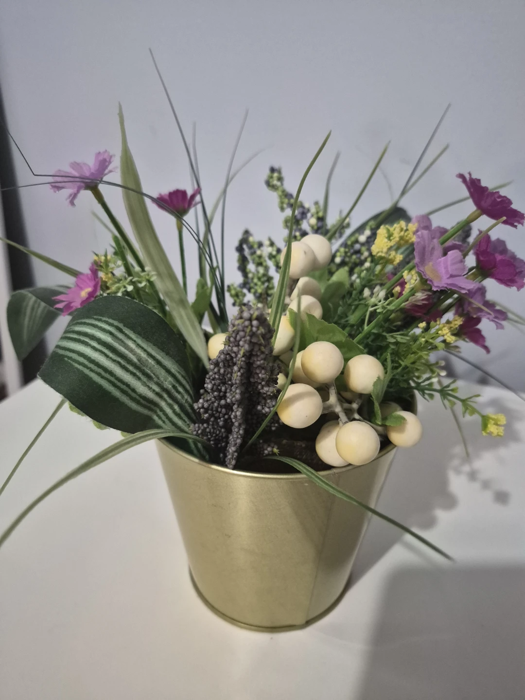 Brass IKEA Planter with Artificial Floral Bouquet - photo 3