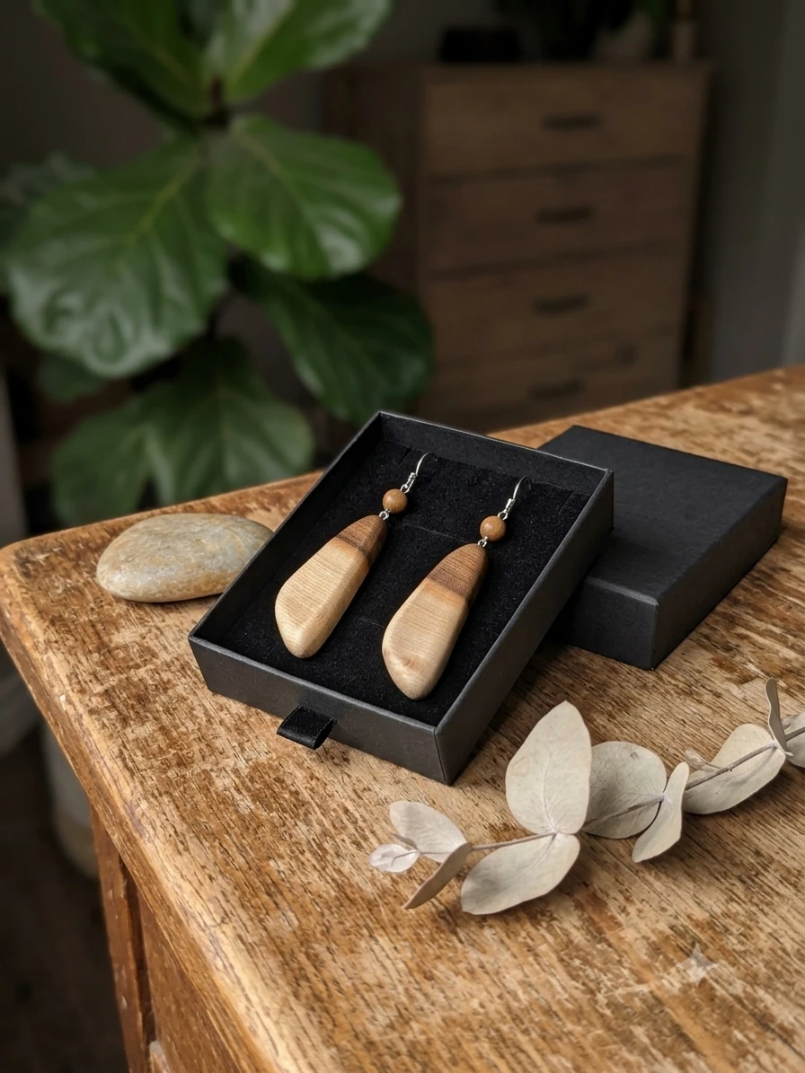 Handcrafted Wood & Alpaca Earrings - Takori