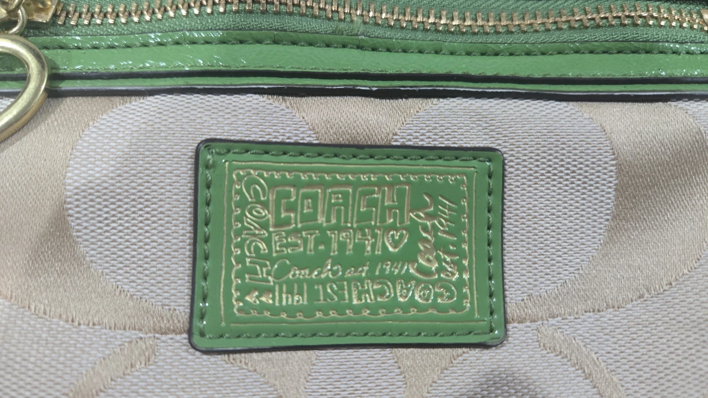 Coach Monogrammed Canvas & Leather Shoulder Bag - Lime Green - photo 3