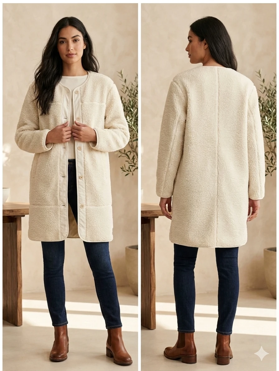Roots Cream Sherpa Button-Down Jacket - Size S/P