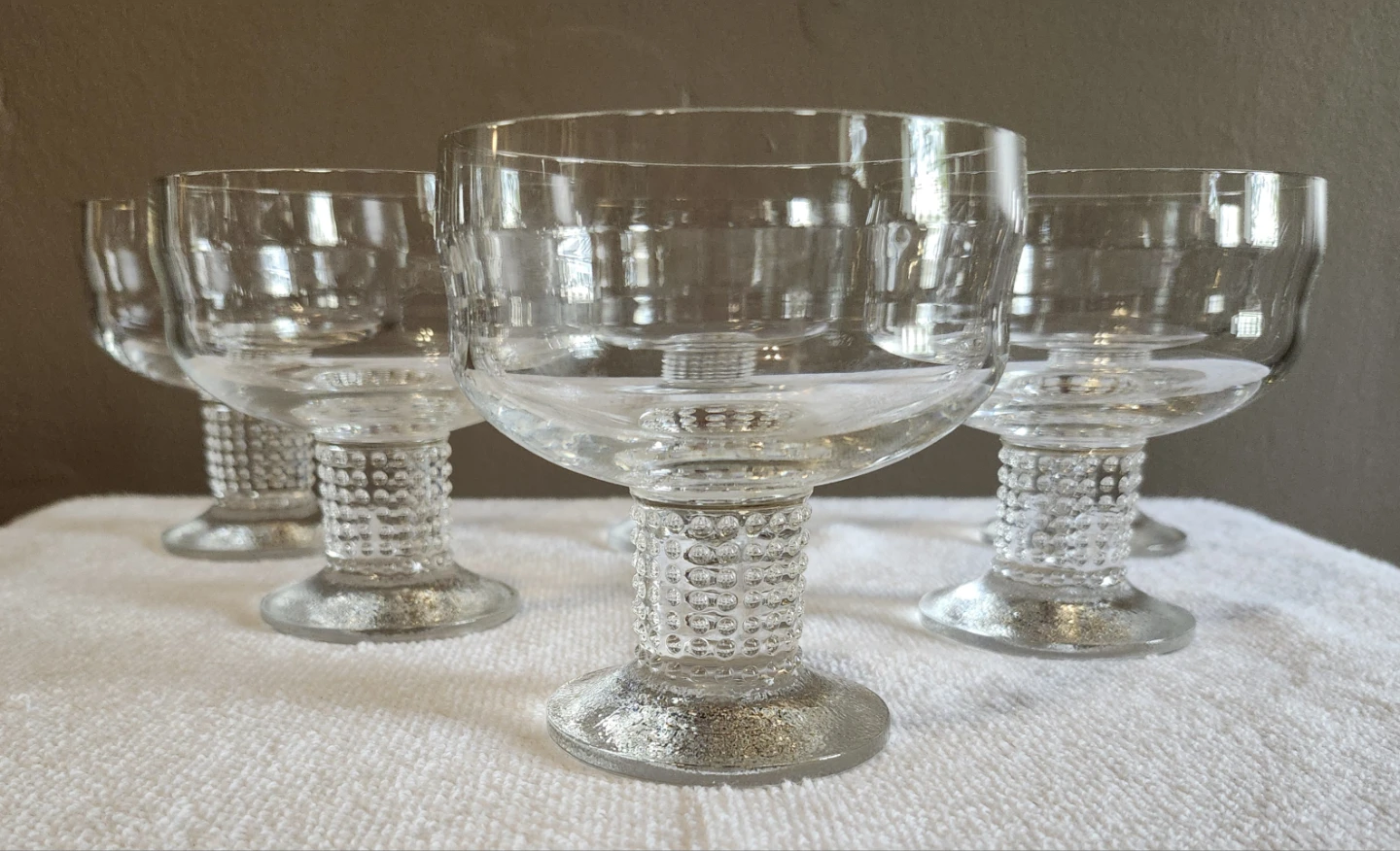 6 Clear Glass Pedestal Coupe or Sherbet Glasses - New,