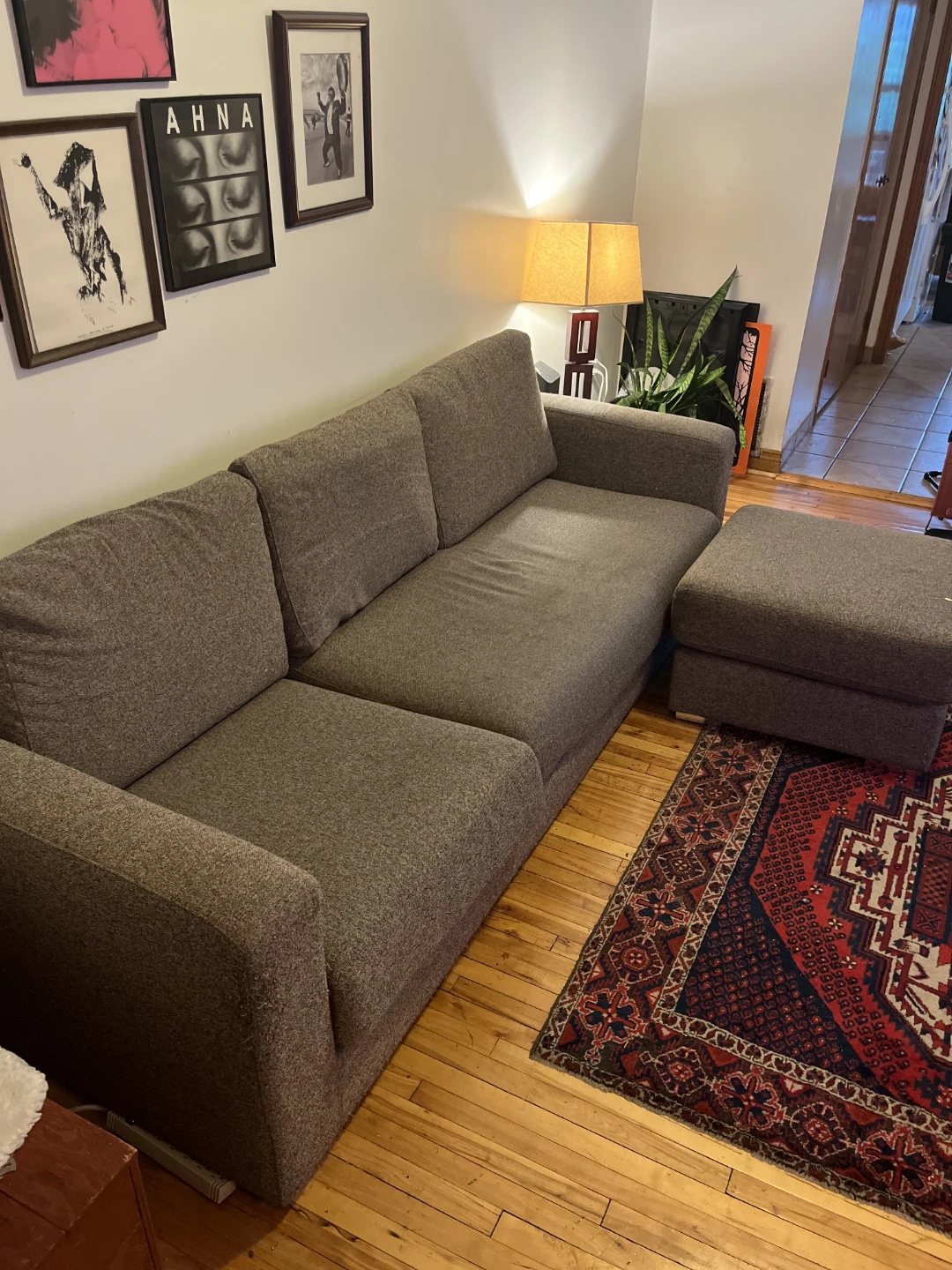 Grey Fabric Sofa with Matching Ottoman