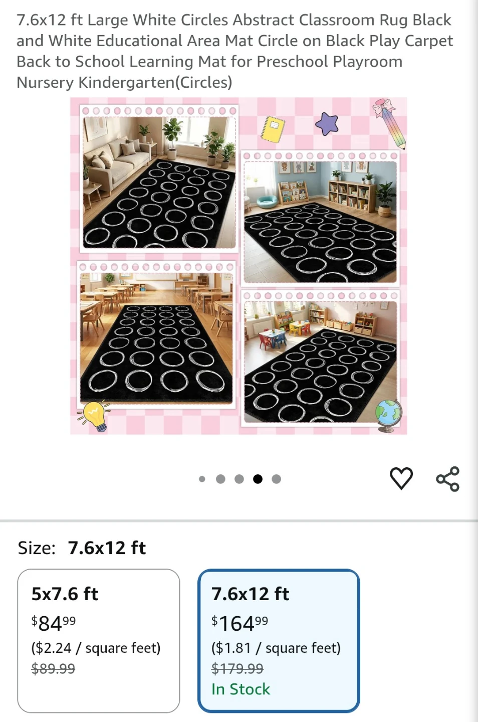Large Black and White Circle Pattern Area Rug 7.6X12 ft
