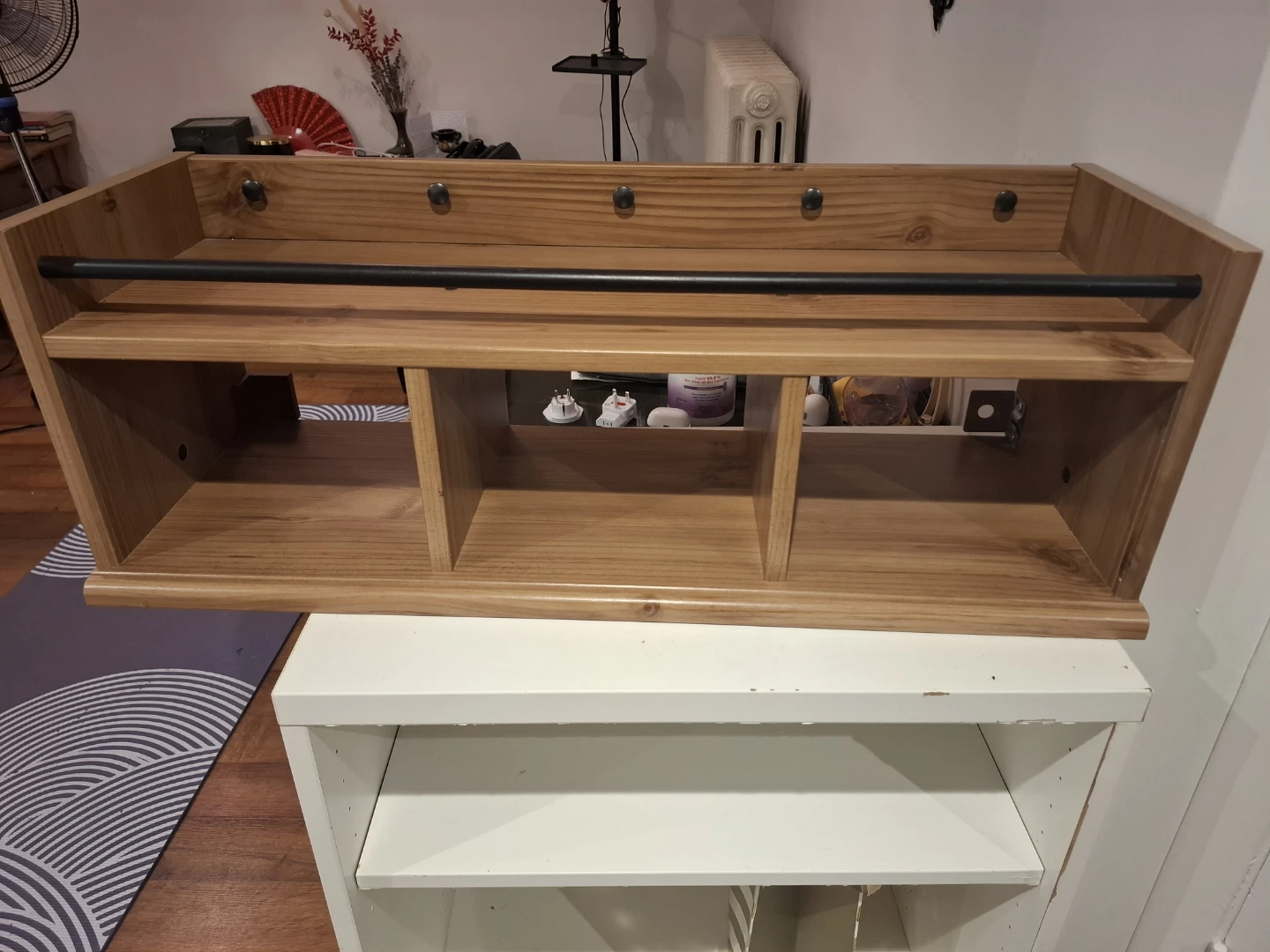 Wooden Wall Shelf with Black Metal Bar - photo 2