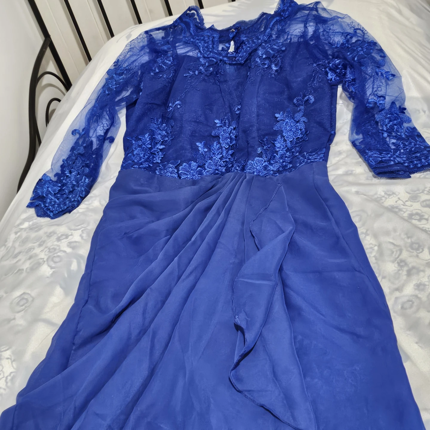 Royal Blue Formal Long-Sleeve Lace Dress - photo 2