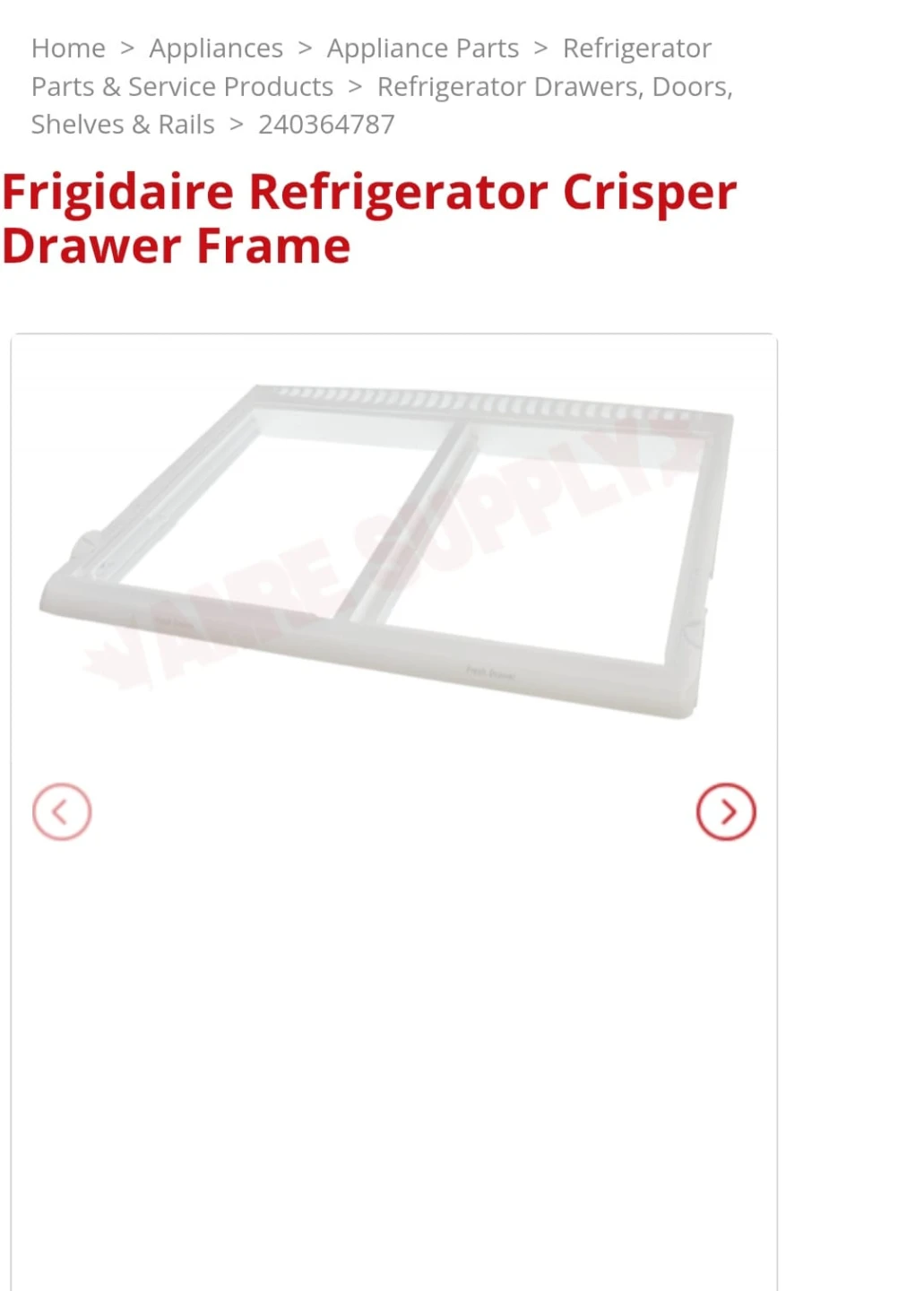Frigidaire Refrigerator Crisper Drawer Frame 240364787