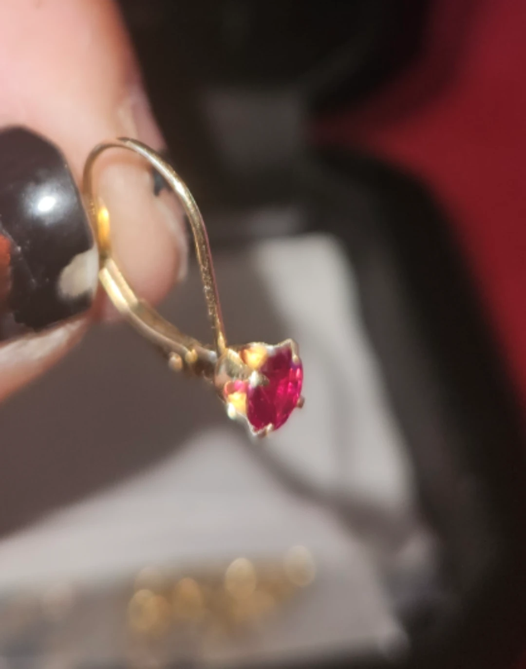 Gold Leverback Earrings with Pink Gemstones - photo 3