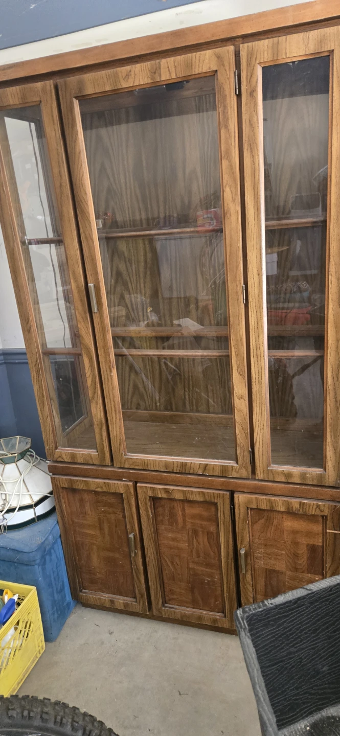 Oak Finish China Cabinet with Glass Display